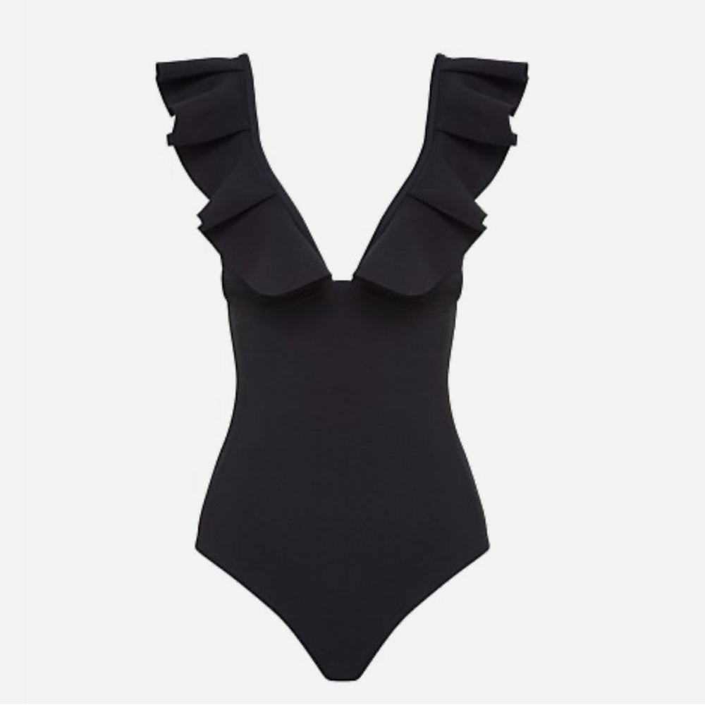 BONDI BORN Black Ruffle One Piece Swimsuit